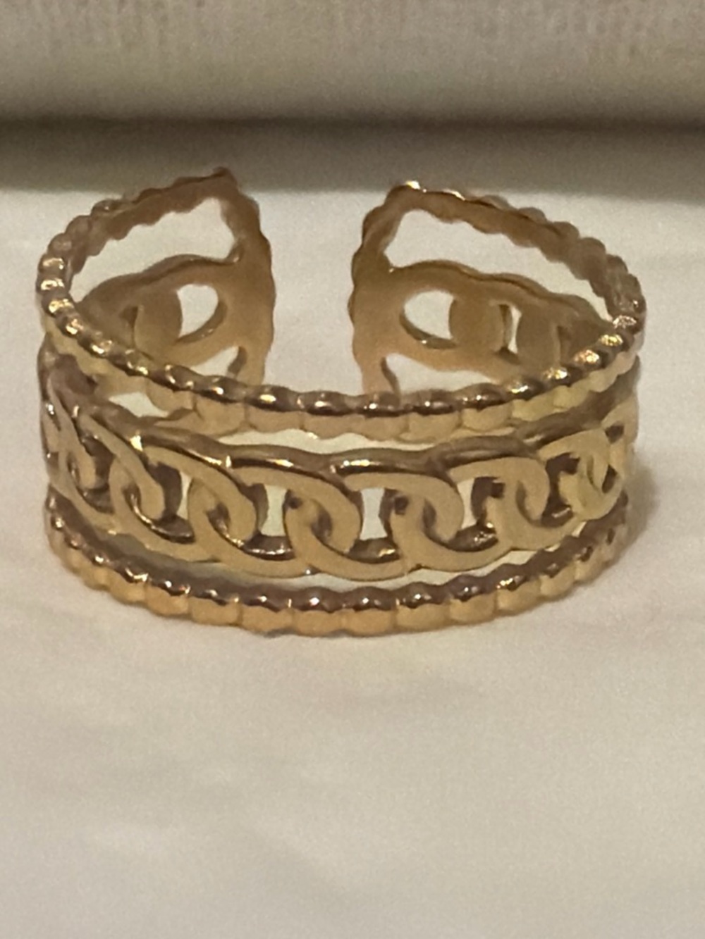 Gold-Tone Open Cuff Chain Link Ring - Women Jewelry